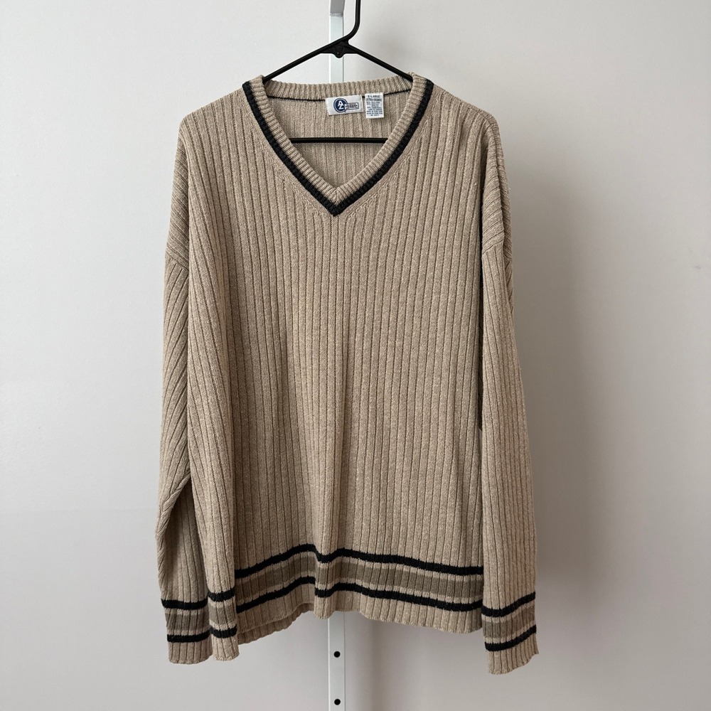 Arizona XL Tan Sweater Silk Lambswool‎ Ribbed Grandpacore Academia Trim Preppy